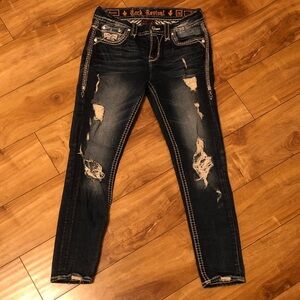 Rock Revival Dark Blue Distressed Easy Ankle Skinny Jeans